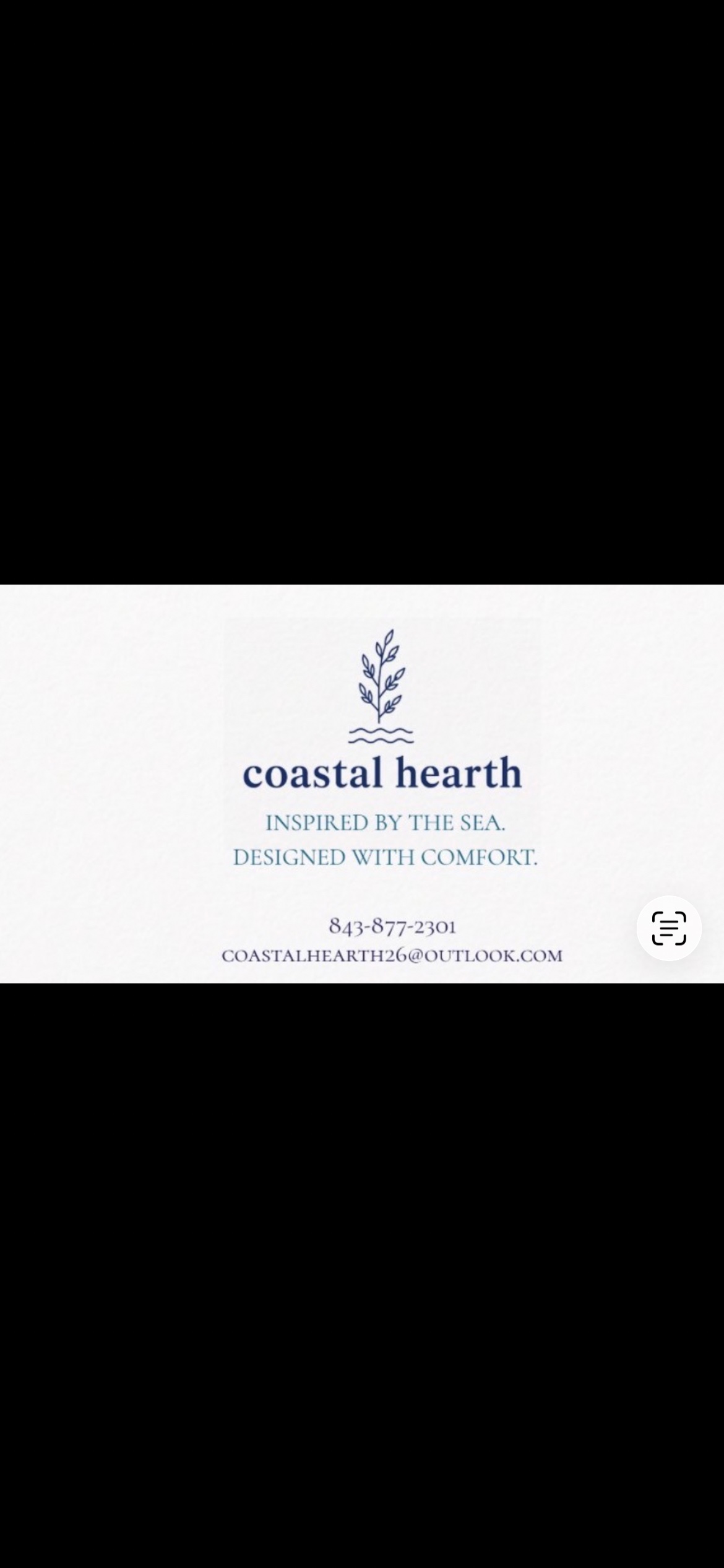 Coastal Hearth contact card — 843-877-2301, coastalhearth26@outlook.com