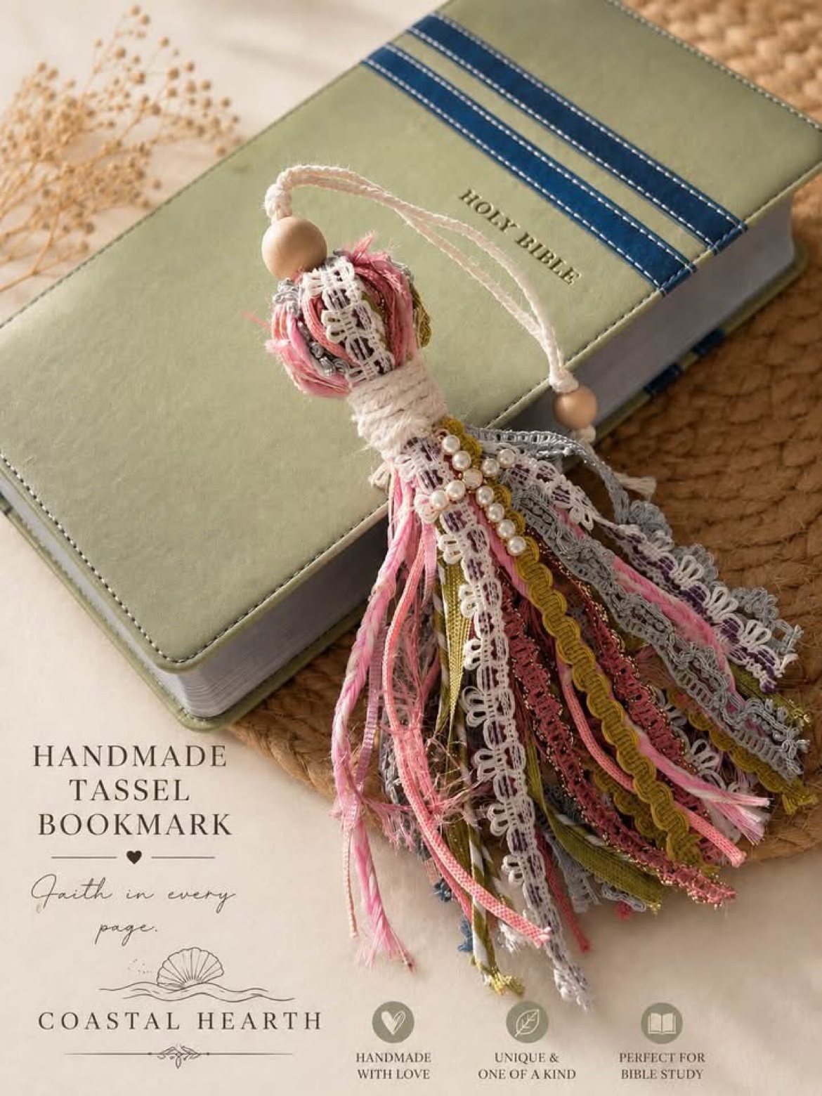 Pink lace tassel bookmark