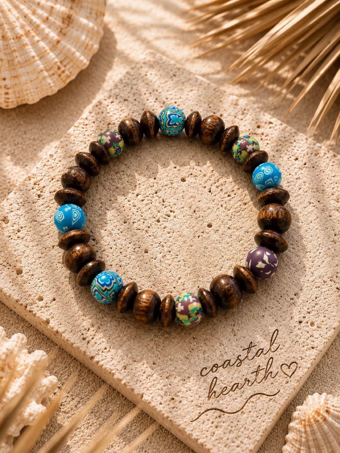 Driftwood bead bracelet with colorful accent beads