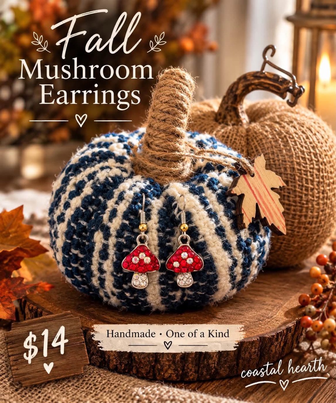 Fall mushroom earrings
